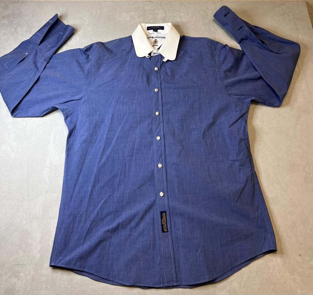 Vintage Tommy Hilfiger Blue Contrast White Collar Dress Shirt 16-34
